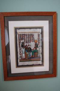 lot 302 image: Framed Egyptian Papyrus Artwork with Wood Frame
