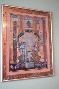 lot 304 image: Signed Kleeps Artwork with Colorful Abstract Figures and Frame