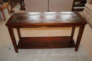 lot 309 image: Wooden Console Table with Tile Inlay