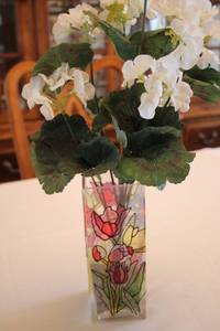 lot 319 image: Decorative Stained Glass Effect Vase with Artificial Flowers
