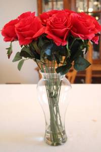 lot 331 image: Glass Vase with Artificial Red Roses