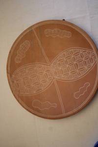 lot 333 image: Large Terra Cotta Decorative Plate with Geometric Design
