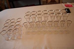 lot 340 image: Collection of 33 Gold-Rimmed Crystal Glasses