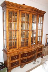 lot 341 image: Antique Wooden China Cabinet with Glass Doors and Drawers