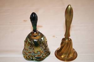lot 345 image: Pair of Vintage Brass and Carnival Glass Bells