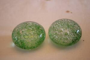 lot 346 image: Pair of Green Glass Decorative Paperweights with Bubble Design