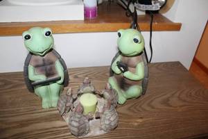 lot 376 image: Pair of Decorative Turtle Figures with Turtle Candle Holder