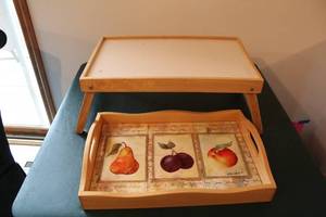 lot 413 image: Wooden Serving Trays with Fruit Motif