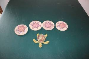 lot 417 image: Set of 4 Thirstystone Turtle Design Coasters with Plush Turtle