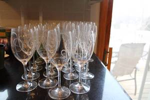 lot 422 image: Collection of 36 Crystal Wine Glasses with Elegant Patterns