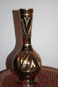 lot 450 image: Vintage Brass Etched Vase with Intricate Design
