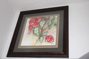 lot 451 image: Framed Artwork of Red Flowers by Pamrah