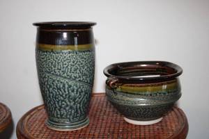 lot 457 image: Vintage Set of 2 Royce Yoder Pottery Vases with Unique Glaze