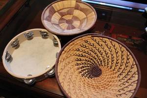 lot 498 image: Artisan Handwoven Baskets and Tambourine Set