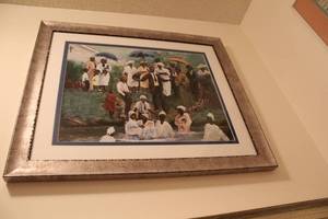 lot 546 image: Framed Artwork of Congregation Gathering in Outdoor Scene