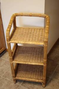 lot 555 image: Three-Tier Wicker Shelf Storage Rack