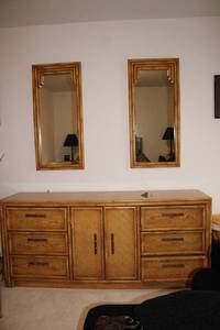 lot 561 image: Vintage Bamboo Style Dresser with Two Matching Mirrors