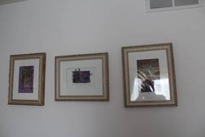 lot 577 image: Trio of Framed Artistic Prints with Butterfly and Abstract Designs