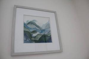 lot 580 image: Framed Abstract Watercolor Painting of Mountains