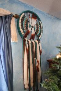 lot 593 image: Large Handmade Dreamcatcher with Feathers and Beading