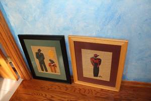 lot 594 image: Pair of Framed African-Inspired Textile Artworks