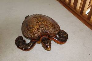 lot 614 image: Handcrafted Decorative Wooden Turtle Box with Intricate Designs