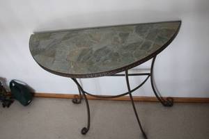 lot 623 image: Half Round Slate Top Console Table with Metal Base