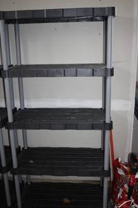 lot 635 image: Used Black Plastic Shelving Unit with Gray Supports