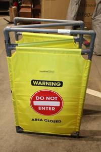 lot 1 image: Portable Safety Barrier with Warning Sign Panels