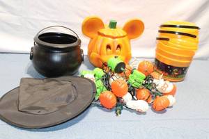 lot 22 image: Halloween Decoration Bundle with Lights, Mickey Pumpkin, and Trick-or-Treat Buckets
