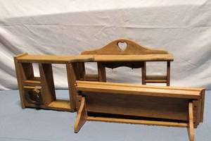 lot 27 image: Set of 3 Vintage Wooden Wall Shelves with Heart Cutout