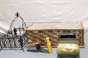 lot 55 image: Set of Decorative Storage Baskets and Metal Holder