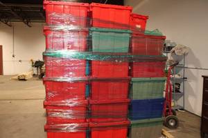 lot 103 image: Stack of Storage Totes on Pallet