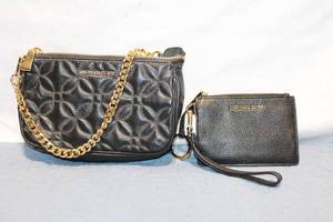 lot A-121 image: Set of Michael Kors Quilted Leather Handbag and Black Pebble Leather Wristlet