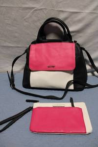 lot A-126 image: Nine West Black and Pink Handbag with Matching Wristlet