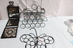 lot 180 image: Set of Decorative Metal Holders and Wall Art