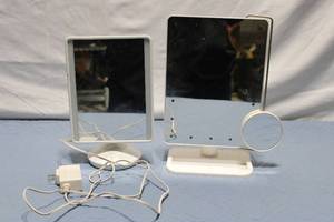 lot 181 image: Set of 2 LED Vanity Mirrors with Magnification and Power Cables