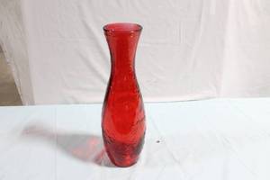 lot 203 image: Red Glass Vase with Floral Etchings
