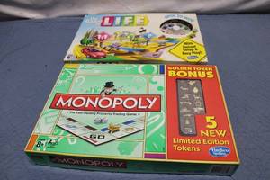 lot 225 image: Set of 2 Board Games Monopoly with Golden Tokens & The Game of Life
