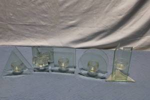 lot 232 image: Collection of 5 Modern Art Glass Geometric Candle Holders