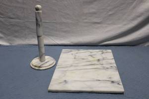 lot 240 image: Marble Paper Towel Holder and Cutting Board Set