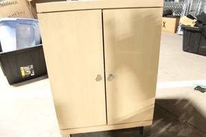 lot 260 image: Wooden Storage Cabinet on Casters with Double Doors