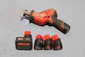 lot A-269 image: Milwaukee M12 Hackzall Cordless Reciprocating Saw with 4 Batteries