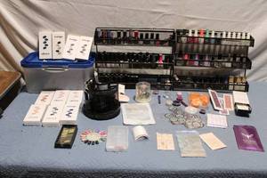 lot 281 image: Extensive Nail Art Supplies Collection with Polish Racks and Accessories