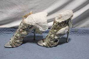 lot 304 image: Pair of Size 9 Silver Rhinestone Strappy Heels