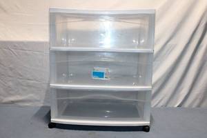 lot 347 image: 3-Drawer Rolling Storage Cart with Clear Plastic Drawers