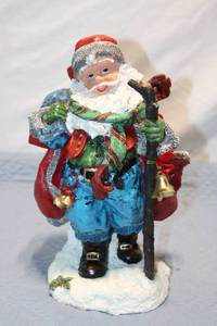 lot 356 image: Santa Claus Figurine with Bells and Walking Staff