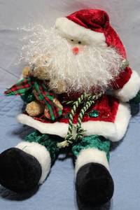 lot 359 image: Plush Santa Claus Doll with Teddy Bear and Velvet Outfit