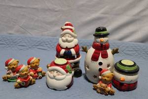 lot 363 image: Collection of Christmas Ceramic Figurines and Candle Holders