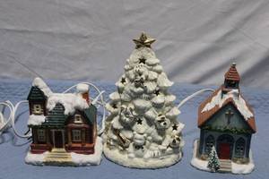 lot 368 image: Set of 3 Ceramic Christmas Decorations Church, House, and Tree